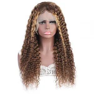 Highlight Wig Human Hair 13X4 Kinly Curly Frontal Wig P4/27 Honey Blonde Highlighted Lace Frontal Wigs For Women thumbnail-2