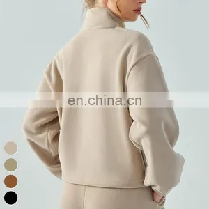 Winter Training Running Sweater Coat Stand Collar Windproof Outdoor Sports Sweatshirts Fleece Zipper Yoga Jacket For Women thumbnail-3