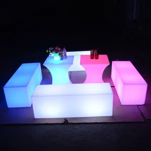 Glow Events Party Wedding Nightclub Led Straight Bench High Cocktail Bar Tables and Chairs Set thumbnail-1