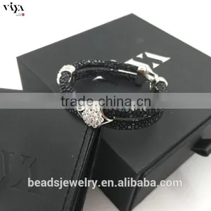2016 Wholesale Luxury Stingray/ Python Leather Crystal Bracelet With Rose Gold Clasps Black Diamond thumbnail-6