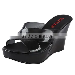 Wholesale Jelly Shoes Candy Color Glass Slipper Wedge Heel Slippers thumbnail-2