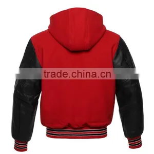 Custom Quality Hooded Plain College Varsity Jacket Wholesale thumbnail-3