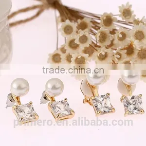 Gorgeous Design Pearl Top Quality Cubic Zirconia Bridal Dangle No Hole Earring thumbnail-6