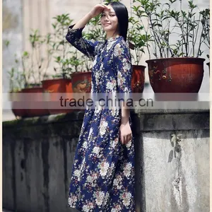 Flapper Rural Floral Print Mum Plus Size Long Sleeve Cotton Maxi Dress thumbnail-2