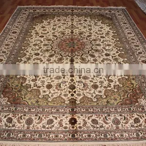 Decoration Carpet Natural Colour Hand Knotted Handmade Persian Silk Rug Persian Handmade Silk Carpets thumbnail-1