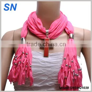 Jersey Fabric Cross Pendant Bead Scarf thumbnail-1