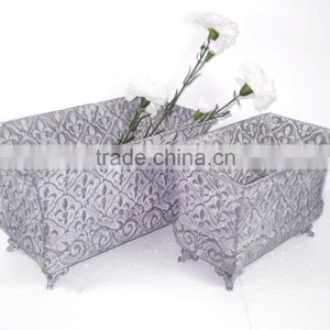 S/2 Rectangle Embossed Metal Flower Container thumbnail-1