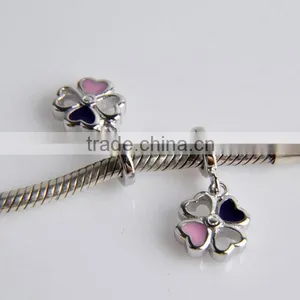 Silver Dangle Four Pink Clover Bead for European Style Charm Bracelet thumbnail-1