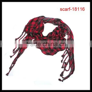 Ladies Fashion Red Cotton Plaid Printing Scarves thumbnail-1