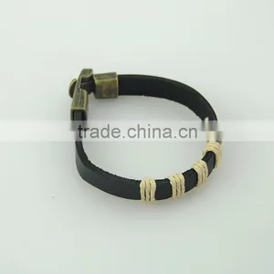 Customized Anti Brass Wire Black Leather Mens Bracelet thumbnail-4