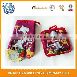 100% Cotton Kitchen Oven Gloves and Potholders Oven Mitts and Pot Holders Set thumbnail-1