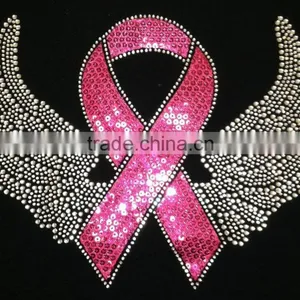 FASHION PINK RIBBON WINGS LONG SLEEVE RHINESTONE T-SHIRT thumbnail-2