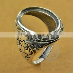 16*22.6mm 925 Sterling Silver Antiqued Silver Vintage Style Oval Bezel Carve Patterns Ring Base Blank DIY Findings 1223070 thumbnail-3