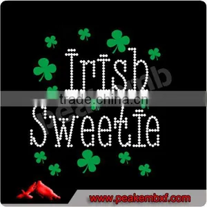 Wholesale Kiss Me I'm Irish Glitter Iron on Applique Shamrock Rhinestone Hot Fix thumbnail-5