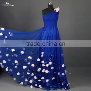 RSE661 One Shoulder Petals And Floras Flowing Skirt Royal Blue Long Teen Prom Dresses thumbnail-1