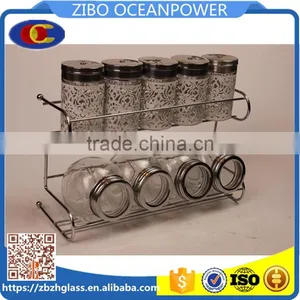 Glass Spice Jar Spice Bottles Glass Condiment Set With Iron Shelf thumbnail-1