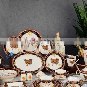 Chinese Design Saddle Painting 69pcs Ceramic Bone China Dinnerware Set thumbnail-1