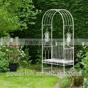 Metal Arch Garden Bench Vintage White Shabby Chic Finish thumbnail-1