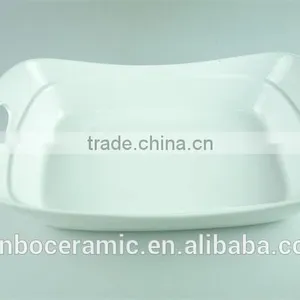 White Ceramic Baking Dish Rectangular Unique Shape Set 2 Hotel / Restaurant Large Bakeware Set thumbnail-5
