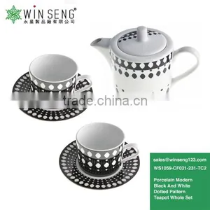 Fine Porcelain Modern Black And White Dotted Pattern Teapot Set With Mugs And Saucers Whole Set WS1059-CF021-231-TC2 thumbnail-1