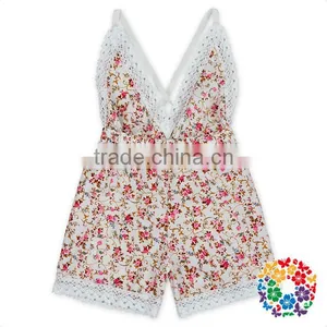 Florals Cotton Backless Lace Fringe Baby Clothes Romper Wholesale thumbnail-1