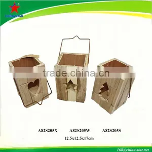 Hanging Wooden Lantern With Star Engraved for Christmas thumbnail-1