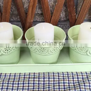 3 in 1 Country Style Home Decor Metal Pot With Tray for Artificial Flower thumbnail-2