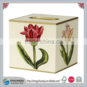 Tissue Box Cover Square Wood Bathroom Accessories Dispenser Wooden Tissure Box Holder Blue Floral CN thumbnail-4