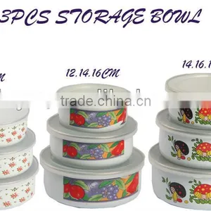 Hot Sale Enamel Storage Bowl Mixing Bowl Salad Bowl With PP Lid Food Container thumbnail-1