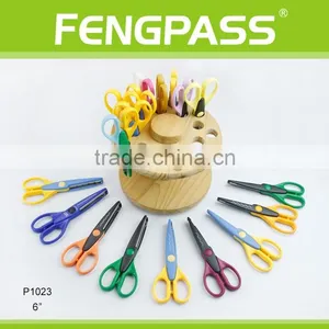 P1023 2Cr13 Stainless Steel Blades With Plastic Handle Zig Zag Paper Craft Scissors Set 10pcs Tijeras With Wooden Block thumbnail-1