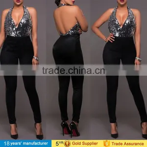 2014 New Women Block Color BLACK WHITE Tie Long Plus Size Wide Leg Soft Elegant Women Stripe Evening Jumpsuit OEM Cheap Bulk thumbnail-1