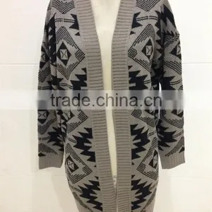 Women Open Chest Knitted Patterns Aztec Cardigan Sweater thumbnail-1