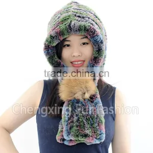 CX-C-242M Hand Knitted Women Real Rex Fur Animal Cap thumbnail-2