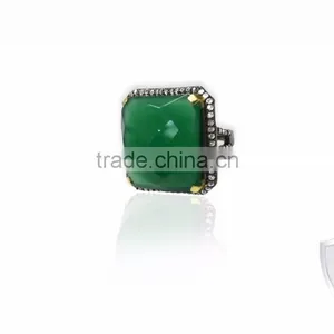 Sterling Silver Gemstone Ring With Green ONYX thumbnail-1