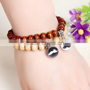 Customized UK Flag Glass Dome Charm Wood Bracelets Jewelry thumbnail-4