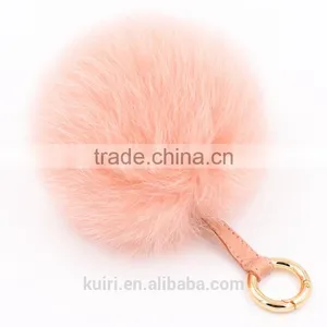 Fur Pom Pom Keychain 12cm Fox Fur Ball Key Chains Cute Round Ball Fluffy Keychain Real Fur Key Ring Charms for Bags thumbnail-3