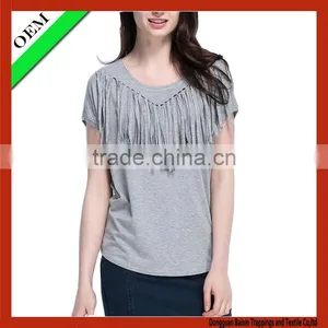 2015 100% Cotton T-shirt Women Fringe T-shirt OEM thumbnail-1