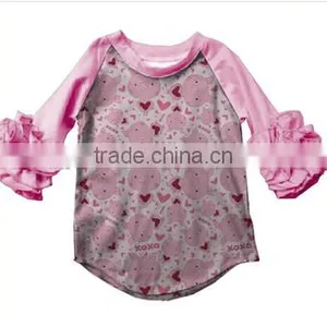 Wholesale Girls Valentine's Day 3/4 Sleeve Ruffle Raglan Baby Icing Ruffle Top thumbnail-3
