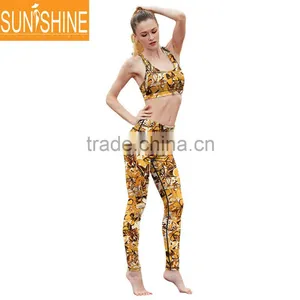 OEM Design And Brand Fitness Wear Butterfly Polyester Women Yoga Clothes Sets thumbnail-3