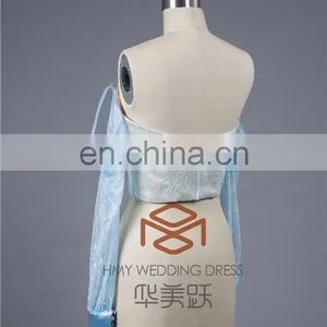 Elegant SHMY-C011 Light Blue Long Sleeve Soft Lace Sweetheart Neckline Bolero thumbnail-3