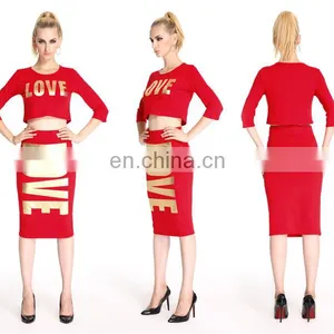 Wholesale Women Casual Summer Short Sleeve Top Skirt Women Two Pieces thumbnail-5