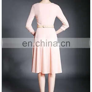 Ladies High Quality Three Quarter Sleeve Solid Knit Dress, Swing Dress Wholesale thumbnail-5