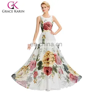 Grace Karin 2016 New Design Women Long Sleeveless Flower Pattern Chiffon Long Prom Dress GK000033-1 thumbnail-1