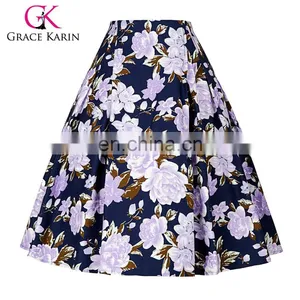 Grace Karin Occident Women Vintage Retro Floral Pattern Cotton Skirt 9 Patterns CL008925-2 thumbnail-1