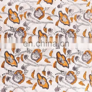 Indian 2017 Floral Design Hand Block Print Fabric Crafting For Dress Beautiful Running Cotton Fabric By Meter thumbnail-2