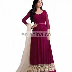 Women Maroon Color Floor Length Anarkali Style Semi Stitched Dress Material 2017 (anarkali Dresses) thumbnail-1