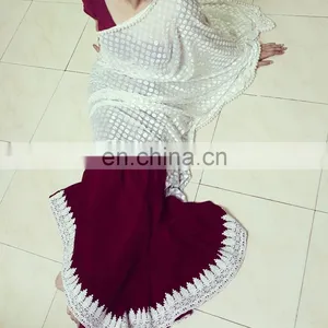 RED & IVORY VELVET SAREE thumbnail-1
