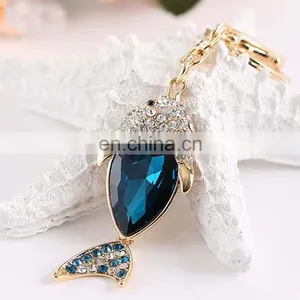 Gold Plated Alloy Metal Shine Crystal Fish Custom Keychain thumbnail-3