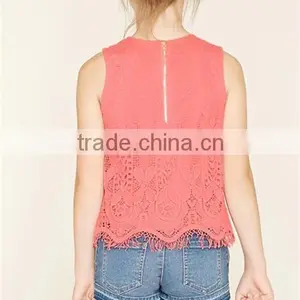 Kids Clothes Online 2016 Lace Crochet Tank Top With Fringe Trim thumbnail-3