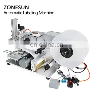 ZONESUN TB-60 Tabletop Semi Automatic Round Bottle Labeling Machine Adhesive Sticker Glass Jar Plastic Flat Labeling Machine thumbnail-4